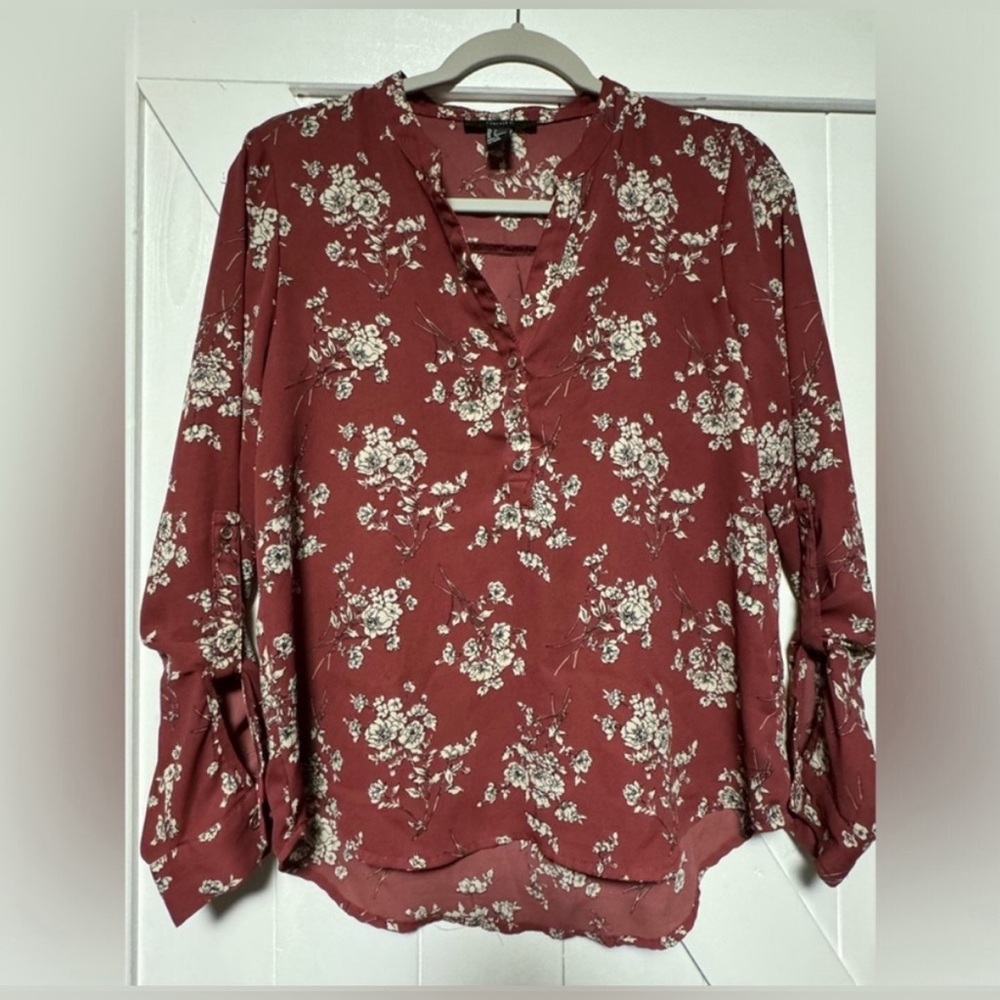 Forever 21 Sheer Floral Blouse #1194